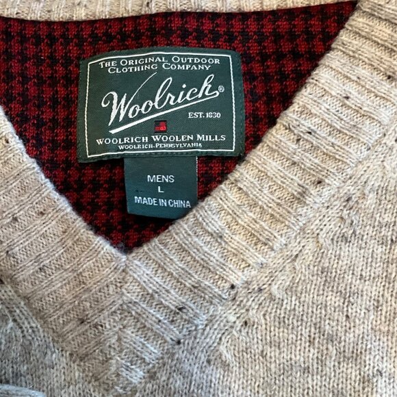 Woolrich Light Gray/Beige Background Tweed look men's Large 70% Lambs Wool - Picture 2 of 4